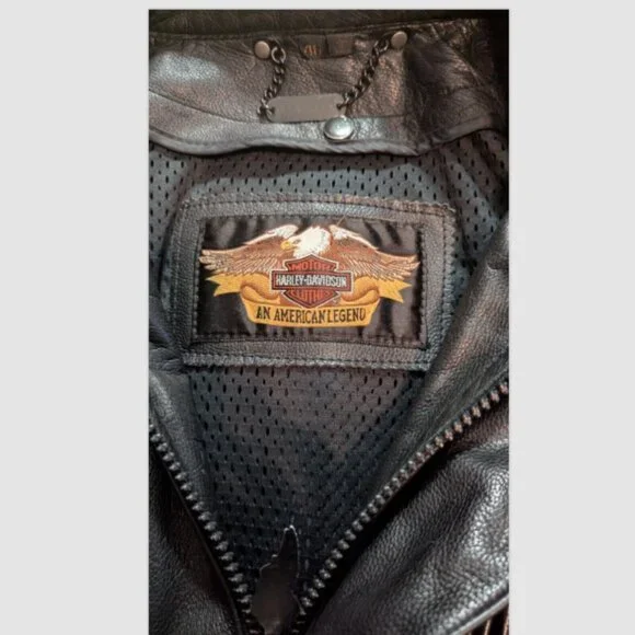 VINTAGE HARLEY DAVIDSON SIZE 46 MEN'S LEATHER MOTORCYCLE JACKET BLACK - Picture 4 of 7